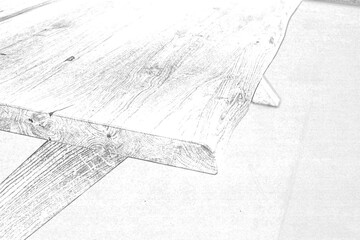 Wall Mural - Wooden table sketch pencil drawing. Table close view illustration