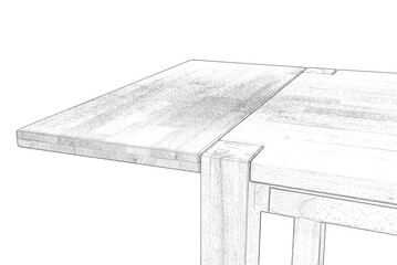 Wall Mural - Wooden table sketch pencil drawing. Table close view illustration