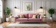 © lapeepon - Stylish and modern living room with a pink sofa, pink, sofa, living room, stylish, modern, interior design, home decor
