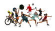 © Lustre Art Group  - Energetic collage. Athletes in various activities. Each sportsmen shown in motion against white studio background. Concept of team and individual kinds of sport, start and finish. Ad