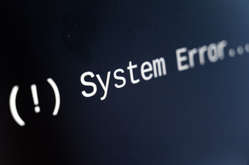 Computer black screen, indicating system error. Viruses and blocking of computer systems.