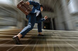 © Kannapat - Businessman with briefcase stepping up the stairs quickly for get fund and loan, Busy man is in a hurry, time is money, Business