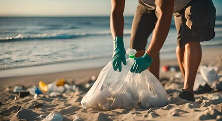 Sticker - Volunteers collecting trash from the beach.