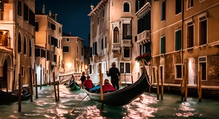 Wall Mural - Gondola in Venice at night.