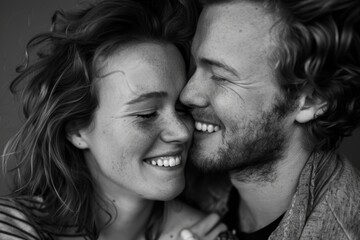 Wall Mural - Portrait of a smiling caucasian couple in their 20s kissing