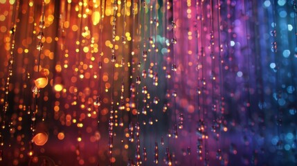 Wall Mural - Prismatic Rain Shower, Rain showers rendered with prismatic light, each drop refracting colors and creating a shimmering, magical atmosphere.