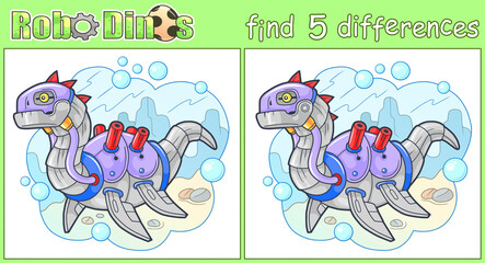 Wall Mural - cute robot dinosaur, find five differences	