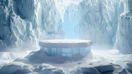 Arctic-themed product pedestal with a cool ice background, creating a frosty display stage for winter products