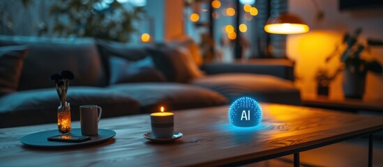 Canvas Print - Smart Home Technology with Candlelight and Flowers