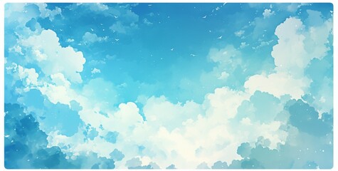 Wall Mural - Minimalistic Watercolor Blue Sky and Cloud Banner Background with White Space for Text, Ideal for Presentation Design

