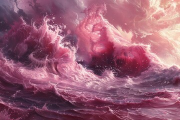 Wall Mural - Abstract Ocean Waves in Pink and White Hues