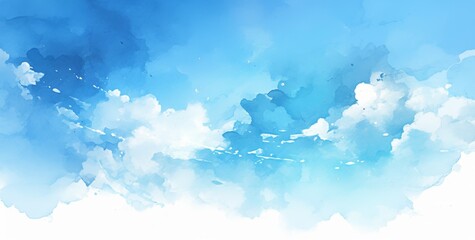 Wall Mural - Minimalistic Watercolor Blue Sky and Cloud Banner Background with White Space for Text, Ideal for Presentation Design

