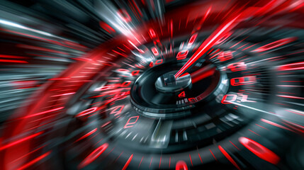 Canvas Print - Motion Blur Movement of a Digital Speedometer Captured with a Wide-Angle Lens, in Dark Grey and Red Perspective