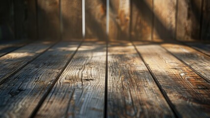 Poster - Wooden background with natural lighting and blurry shadows ideal for copy space