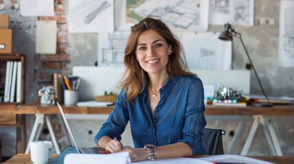 Wall Mural - The woman working at desk