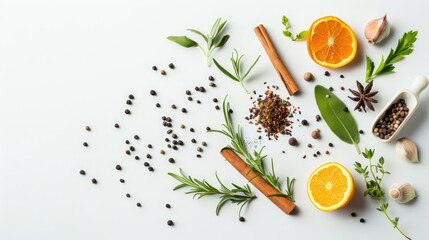 Wall Mural - Spices and herbs on a plain white backdrop