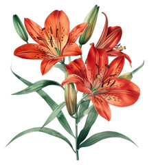 Canvas Print - PNG Vibrant orange lily botanical illustration