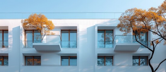 Canvas Print - Modern White Building with Balconies and Trees