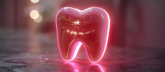 Wall Mural - Glowing Pink Tooth with Neon Lights