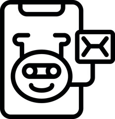 Poster - Line art icon of a chatbot smiling and showing a new message notification on a smartphone, representing customer service automation