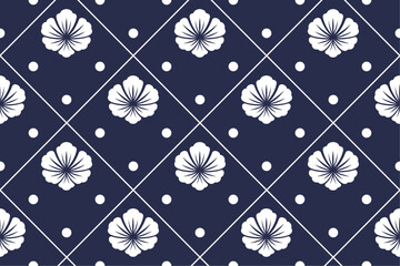 Poster - Japanese blue pattern of petals placed in diamond tiles.