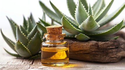 Wall Mural - Aloe vera essential oil, agave oil and plant isolated in white background