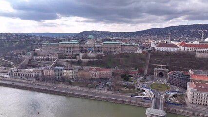 Sticker - Buda Castle in Budapest, Hungary. Palatial venue for the Hungarian National Gallery displays from Gothic altars to sculpture.