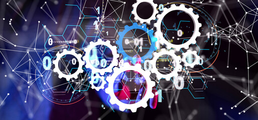 Poster - Neural network 3D illustration. Big data and cybersecurity