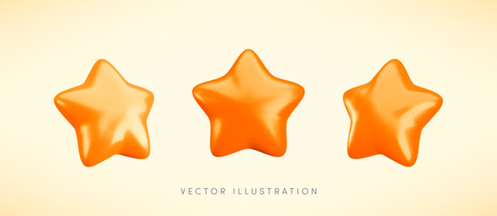 Wall Mural - vector 3d bronze star icons set on yellow background. cute realistic cartoon 3d render, glossy metal