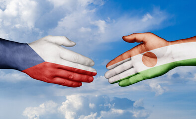 Niger and Czech Republic country handshaking with flags, consensus concept international co-operation illustration