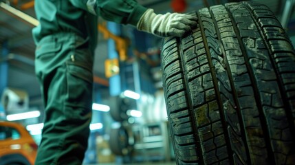 Wall Mural - The mechanic with the tire