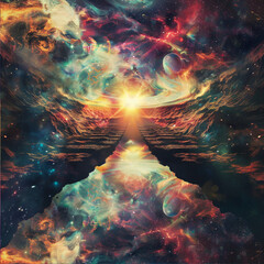 Wall Mural - a spiritual space trippy background that is light enough so that black text would be visible on it