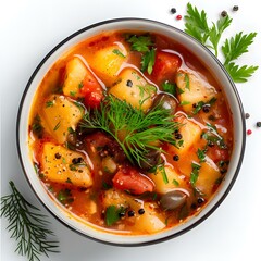 Wall Mural - Tomato soup with potatoes and olives in a bowl