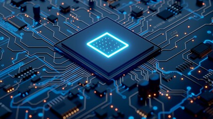 Poster - A futuristic circuit board with a glowing central chip.