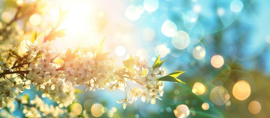 Wall Mural - Cherry Blossom Branch with a Sunlit Backdrop