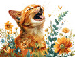 © kwangze - A playful orange tabby cat with its mouth wide open, Generative AI illustration.