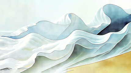 Sticker -   A zoomed-in image of a wave painting on a white background with a blue sky in the distance