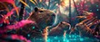 © ธนากร บัวพรหม - A group of capybaras in a lush tropical rainforest, one with a bioluminescent glow, surrounded by vibrant plants and exotic creatures, highly detailed, photorealistic, fantasy setting