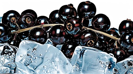 Sticker -   A cluster of grapes resting atop an accumulation of ice blocks beside another batch of grapes perched atop an ice mound