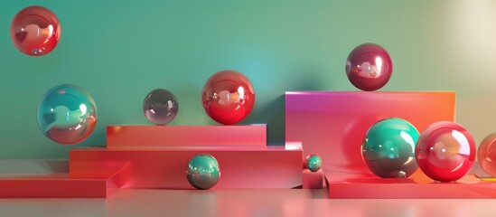 Sticker - Abstract 3D spheres and platforms with colorful gradients