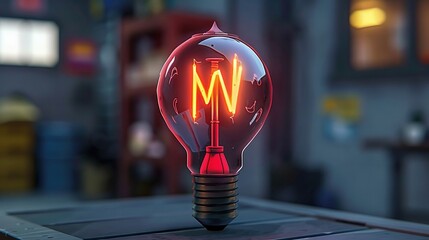 Wall Mural -   A close-up of a lightbulb with a neon sign inside and a building in the background