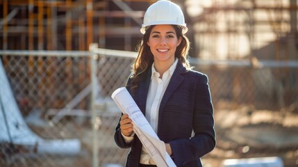 The female engineer with blueprint