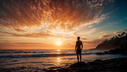 Sticker - Silhouette of a man on the background of a sunset