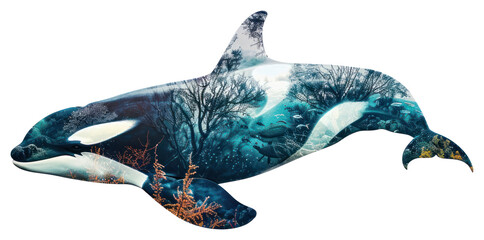 Sticker - PNG  Orca silhouette with underwater scene