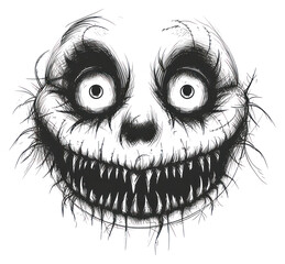 Canvas Print - PNG Horror and scary face halloween drawing sketch representation.