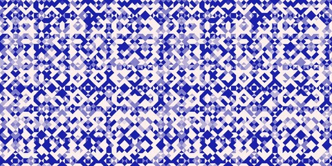  Faded electric blue glitch geo washed effect seamless border. Indigo dye grungy blotched distress abstract banner texture repeat