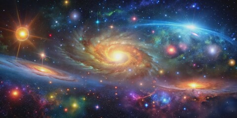 Wall Mural - A stunning visualization of space with colorful galaxies and twinkling stars, galaxies, stars, universe