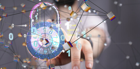 Aufkleber - Cybersecurity and information or network protection. Future technology web