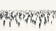 © yj - black and white illustration of a sparse crowd of tiny business people standing or walking in various poses. no background. full shot. wide angle.