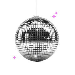 Shiny disco ball halftone photocopy stipple effect collage element with sparkling reflections isolated on white background for party and celebration theme. 